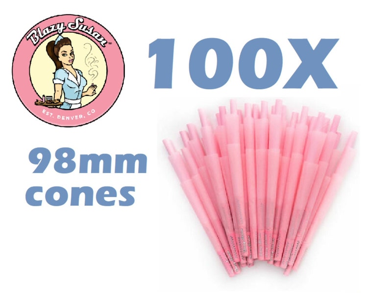 Blazy-Susan Pink Pre-Rolled Cones 25 / 50 / 100 / 200 / 300 Ct 98mm Repackaged 100 Cone