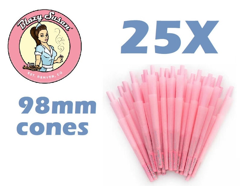 Blazy-Susan Pink Pre-Rolled Cones 25 / 50 / 100 / 200 / 300 Ct 98mm Repackaged 25 Cone