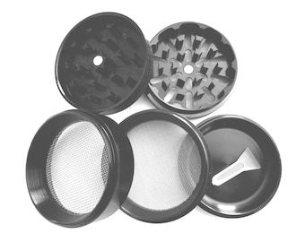 5 Piece Aluminum Spice Herbal Herb Grinder 5 Part Mint Crusher Black