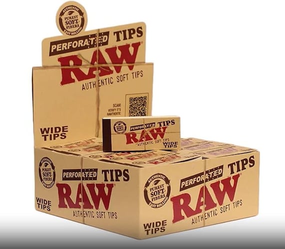 Raw Rolling Paper Wide Perforated Filter Tips Full Display of 50 Packs FULL  BOX