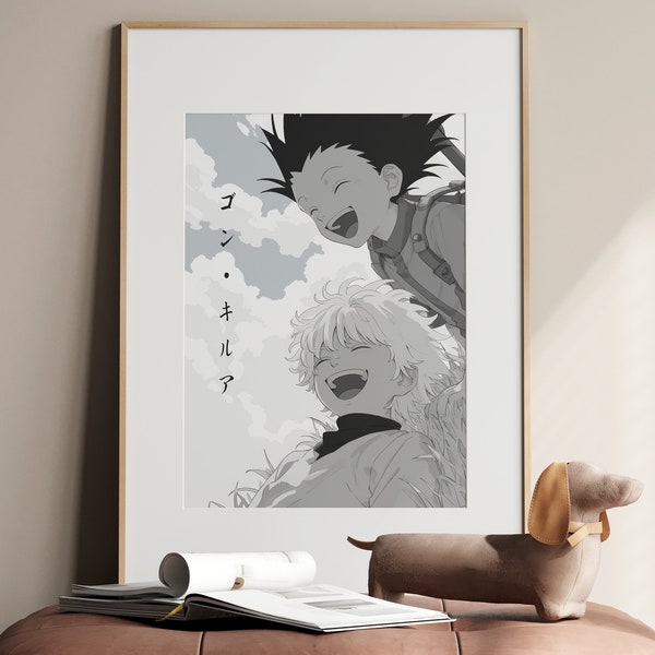 Hunter x Hunter Poster - Gon and Killua, Minimalist, Anime Poster - Japanese, Studio Ghibli Lofi Manga, Black and White