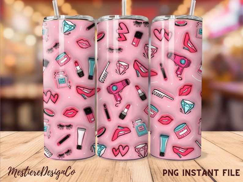 3D Inflated Puff Pink Girls Pattern 20 Oz Skinny Tumbler Wrap Baby Cute