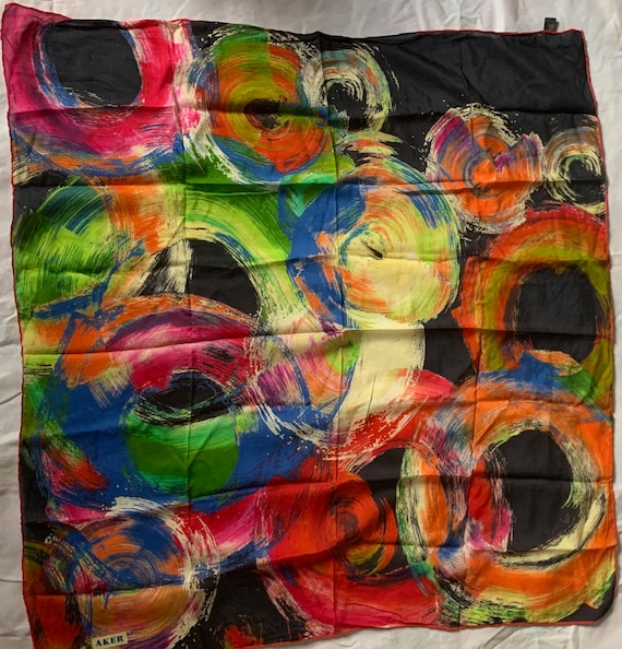 Vintage Silk Scarf Paint Swirl Effect Artist Parad