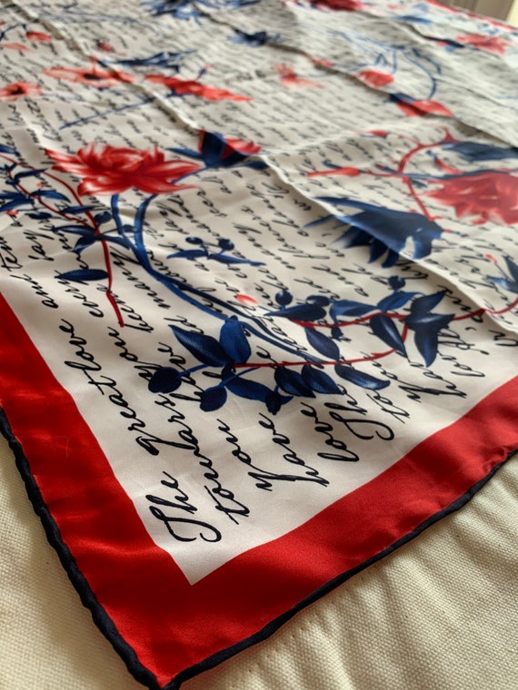 Vintage Red White Blue Pattern Square Floral Fash… - image 9