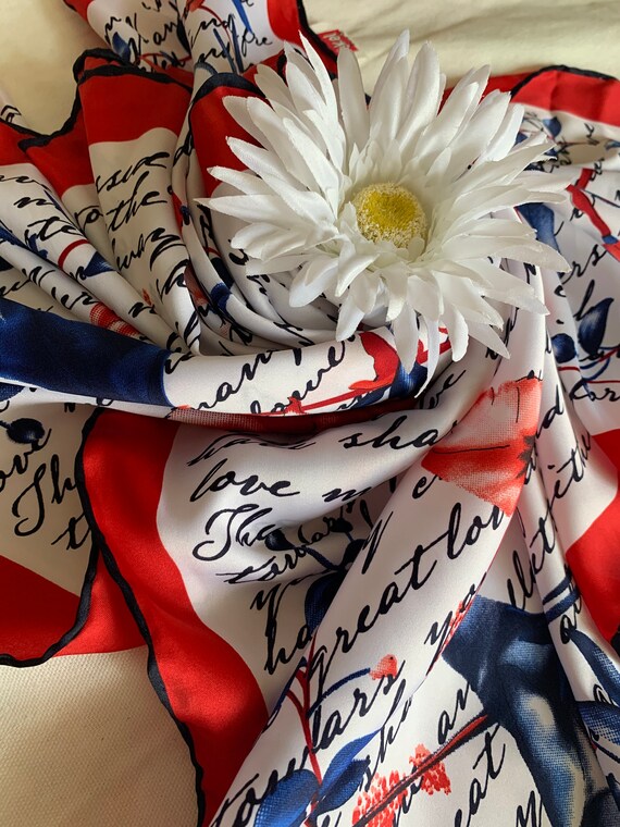 Vintage Red White Blue Pattern Square Floral Fash… - image 2