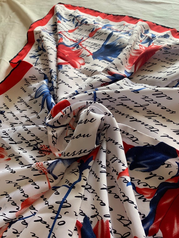 Vintage Red White Blue Pattern Square Floral Fash… - image 5