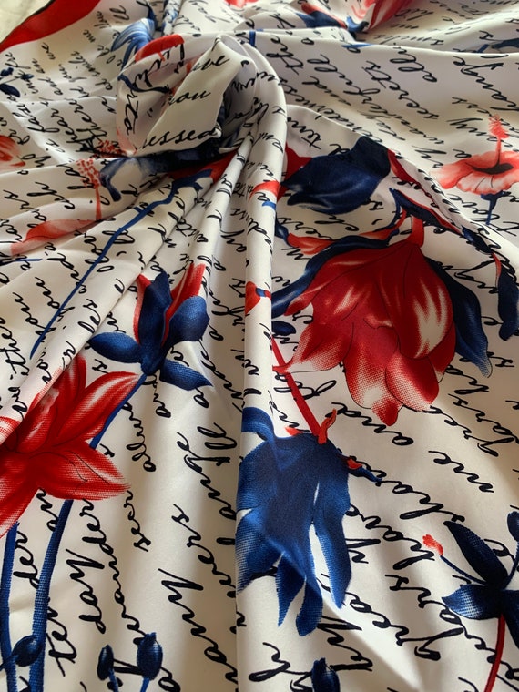 Vintage Red White Blue Pattern Square Floral Fash… - image 1