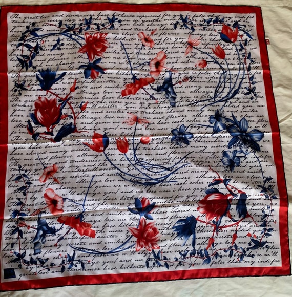 Vintage Red White Blue Pattern Square Floral Fash… - image 7