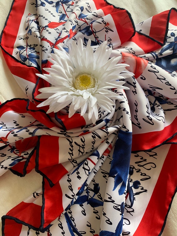 Vintage Red White Blue Pattern Square Floral Fash… - image 3
