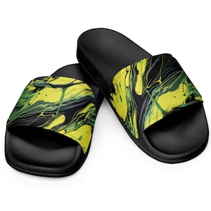 Men&#39;s Sandal Slides | Abstract Design | Summer Sandals  | Comfy Slides | Faux Leather | Lightweight