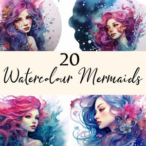 Super schattige aquarel zeemeerminnen, mooi, pod, 600DPI, commercieel gebruik, pastel, onderwater