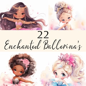 Enchanting Ballerina Girls, Clip art, 600 DPI, POD, Journaling, Uso comercial, aquarela, Download digital, Mídias sociais, Convites