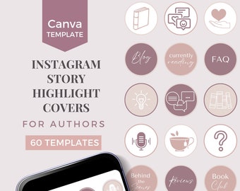 Instagram hoogtepunt covers auteur canva sjabloon schrijvers sociale media auteur IG verhaalideeën Bookstagram highlight covers pruimpaars PL0723