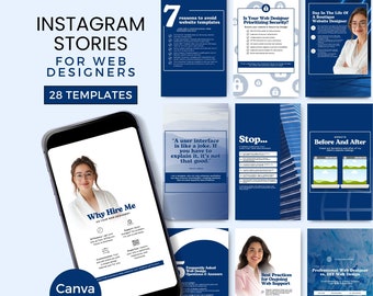 Modelli di storie di Instagram per Web Design per Web Designer Social Media Modelli Canva Progettazione di siti Web Storie di IG aziendali Blu navy Bianco NB0724