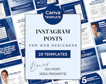 Web Design Instagram Post Templates for Web Designers Social Media Canva Templates Website Design Business IG Navy White NB0724