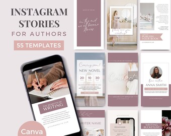 Author Instagram Posts Canva Template Writers Social Media Stories Author Instagram Story Ideas Bookstagram Templates IG Plum Mauve PL0723
