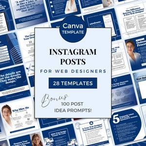 Web Design Instagram Post Templates for Web Designers Social Media Canva Templates Website Design Business IG Navy White NB0724