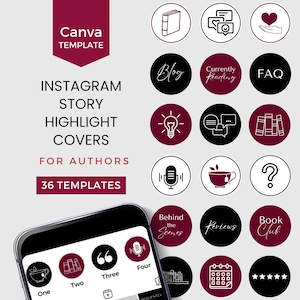Instagram Highlight Covers Author Canva Template Writers Social Media Author IG Story Ideas Bookstagram Highlight Covers Dark Moody DM0823
