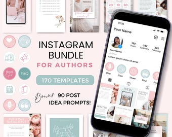 Post di autori su Instagram Modello Canva Post per scrittori sui social media Idee per Instagram di autori Modelli Bookstagram Pacchetto IG Rosa Verde PG0723