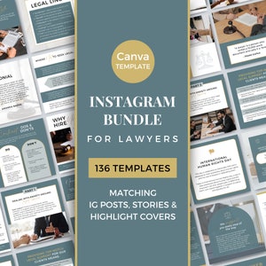 Lawyer Templates Canva Law Office Instagram Posts Law Firm Social Media Templates Attorney Canva Templates Insta BUNDLE Green Gold GG0723