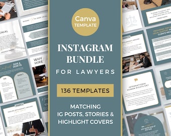 Lawyer Templates Canva Law Office Instagram Posts Law Firm Social Media Templates Attorney Canva Templates Insta BUNDLE Green Gold GG0723