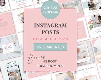Author Instagram Posts Canva Template Writers Social Media Posts Author Instagram Ideas Bookstagram Templates IG Pink Green PG0723