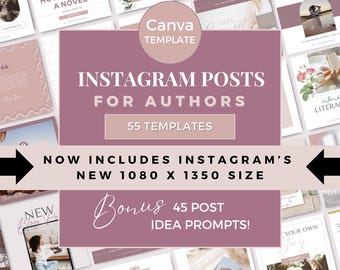 Author Instagram Posts Canva Template Writers Social Media Posts Author Instagram Ideas Bookstagram Templates IG Plum Mauve PL0723