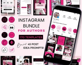 Author Instagram Posts Canva Template Writers Social Media Posts Author Instagram Ideas Bookstagram Templates IG BUNDLE Hot Pink HP0225