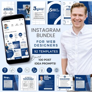 Web Design Instagram Post Templates for Web Designer Social Media Story Canva Templates for Men Website Design Business IG Navy NBM0724
