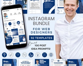 Web Design Instagram Post Templates for Web Designer Social Media Story Canva Templates for Men Website Design Business IG Navy NBM0724