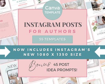 Author Instagram Posts Canva Template Writers Social Media Posts Author Instagram Ideas Bookstagram Templates IG Pink Green PG0723