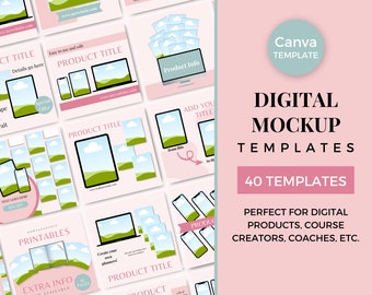 Digital Product Listing Mockup Template Etsy Listing Template Canva Digital Products Mockup Template Etsy Listing Mockup Course Creator Pink