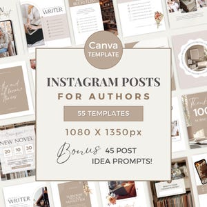 Autor Posty na Instagramie Szablon Canva Pisarze Posty w mediach społecznościowych Pomysły na Instagram autora Szablony Bookstagram IG Neutral Boho NT0225