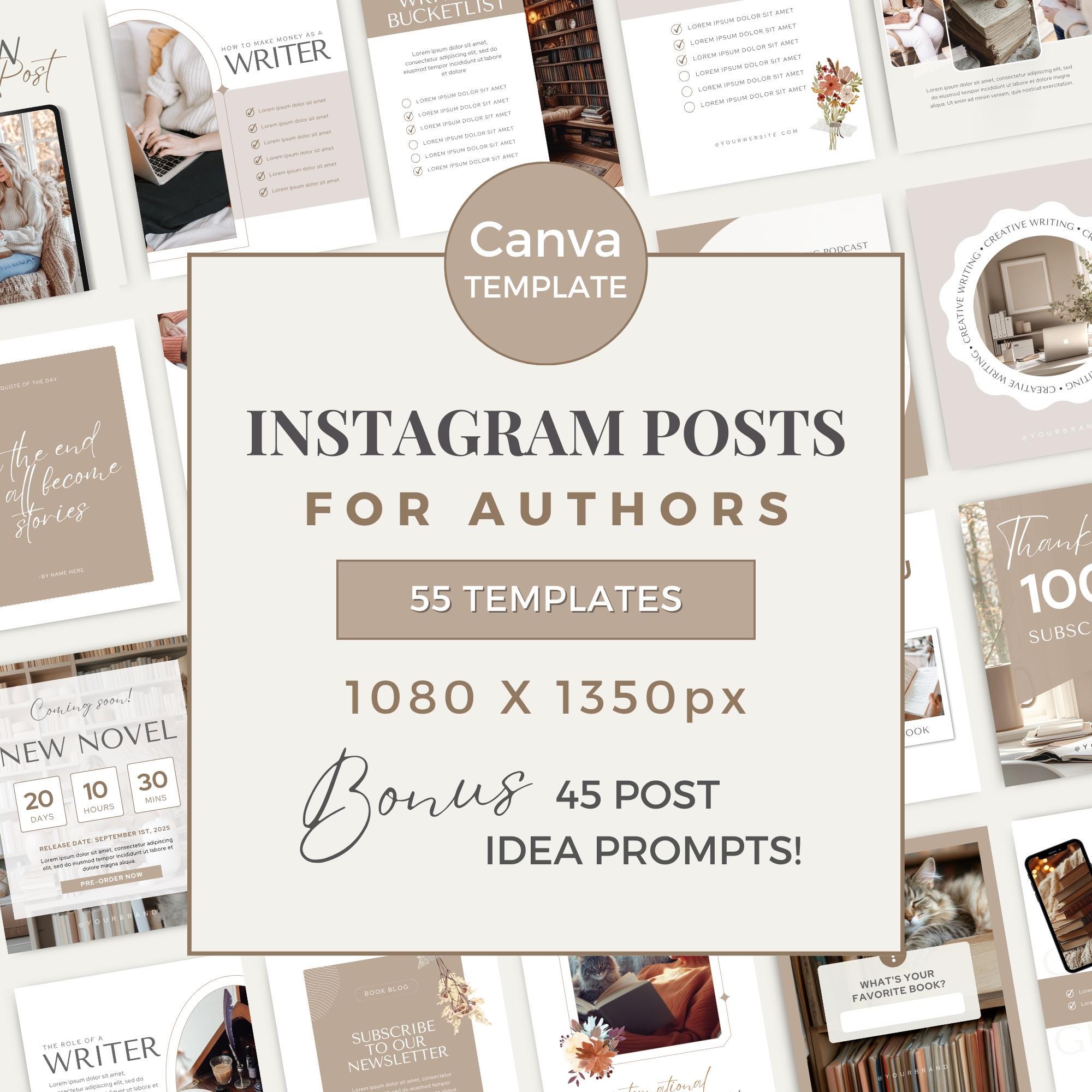 Author Instagram Posts Canva Template Writers Social Media Posts Author ...