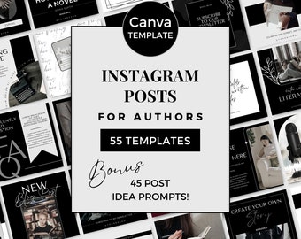 Author Instagram Posts Canva Template Writers Social Media Posts Author Instagram Ideas Bookstagram Templates IG Black White BW0124
