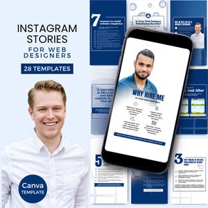 Web Design Instagram Story Templates for Web Designers Social Media Canva Templates for Men Website Design Business IG Stories Navy NBM0724