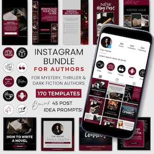 Modelli Instagram per autori / Post sui social media di Canva per scrittori di gialli e thriller / Pacchetto IG di Bookstagram Dark Moody DM0823 immagine 1