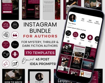 Modelli Instagram per autori / Post sui social media di Canva per scrittori di gialli e thriller / Pacchetto IG di Bookstagram Dark Moody DM0823