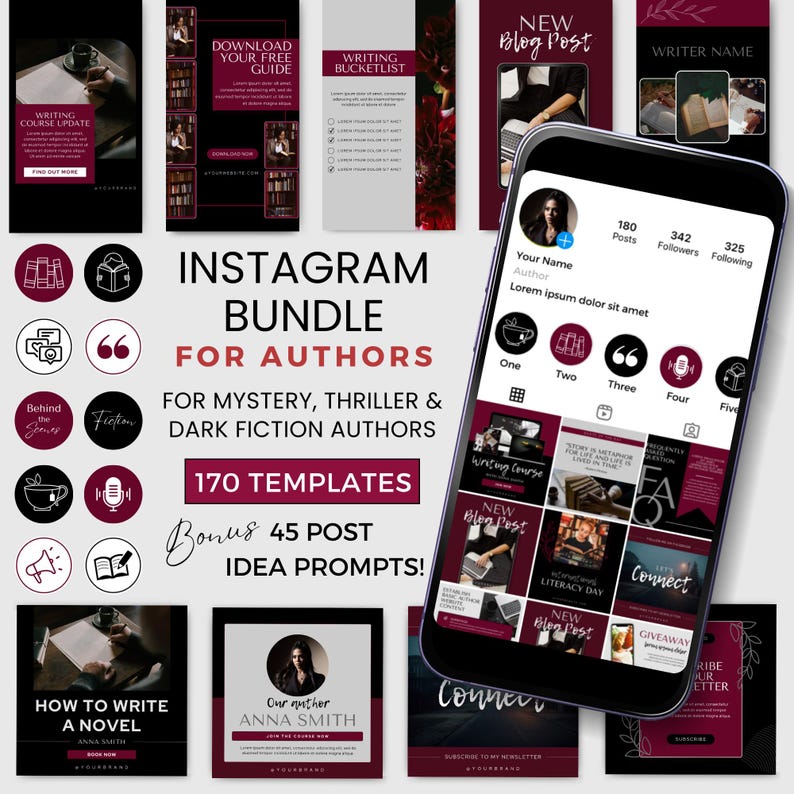 Modelli Instagram per autori / Post sui social media di Canva per scrittori di gialli e thriller / Pacchetto IG di Bookstagram Dark Moody DM0823 immagine 1