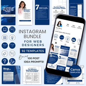 Web Design Instagram Post Templates for Web Designer Social Media Story Canva Templates Website Design Business IG Stories Navy White NB0724