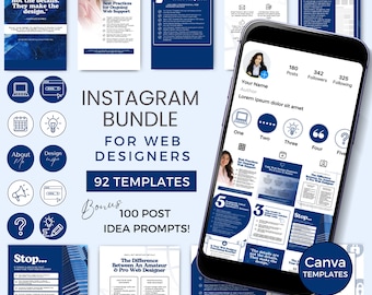 Web Design Instagram Post Templates for Web Designer Social Media Story Canva Templates Website Design Business IG Stories Navy White NB0724