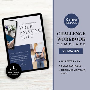 Workbook Template Canva Challenge Template Worksheet Lead Magnet Coach Webinar Daily Challenge 5 day Challenge, Navy Blue NV0623