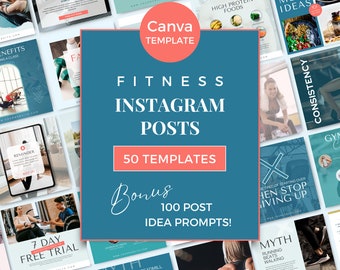 Plantillas de Instagram para fitness Publicaciones en redes sociales sobre fitness Plantillas de marketing para fitness Entrenador de fitness Redes sociales IG Wellness Rojo Azul CB0823