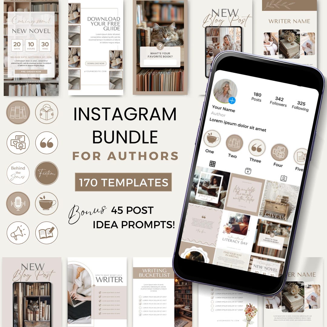 Author Instagram Posts Canva Template Writers Social Media Posts Author ...