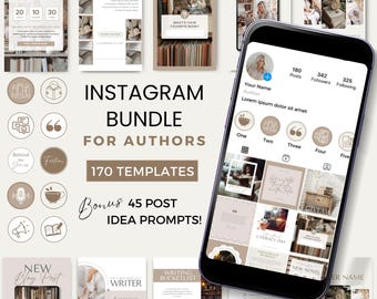 Plantillas de Canva para publicaciones de Instagram de autores Escritores Publicaciones en redes sociales Ideas para Instagram Plantillas de Bookstagram PAQUETE DE IG Neutral Boho NT0225