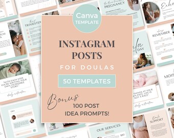Birth Doula Instagram Canva Doula Templates Lactation Consultant Birth Worker Pregnancy Doulas Marketing Postpartum IG Peach Green DPG0723
