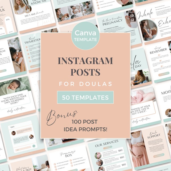 Birth Doula Instagram Canva Doula Templates Lactation Consultant Birth Worker Pregnancy Doulas Marketing Postpartum IG Peach Green DPG0723