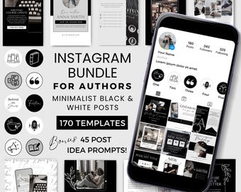 Modello Canva per post Instagram di autori / Modelli Instagram in bianco e nero per scrittori / Pacchetto Bookstagram BW0124