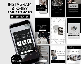 Black & White Instagram Stories for Authors | Minimalist Canva Templates | Writer Social Media | Book Marketing | Fiction Author Kit BW0124
