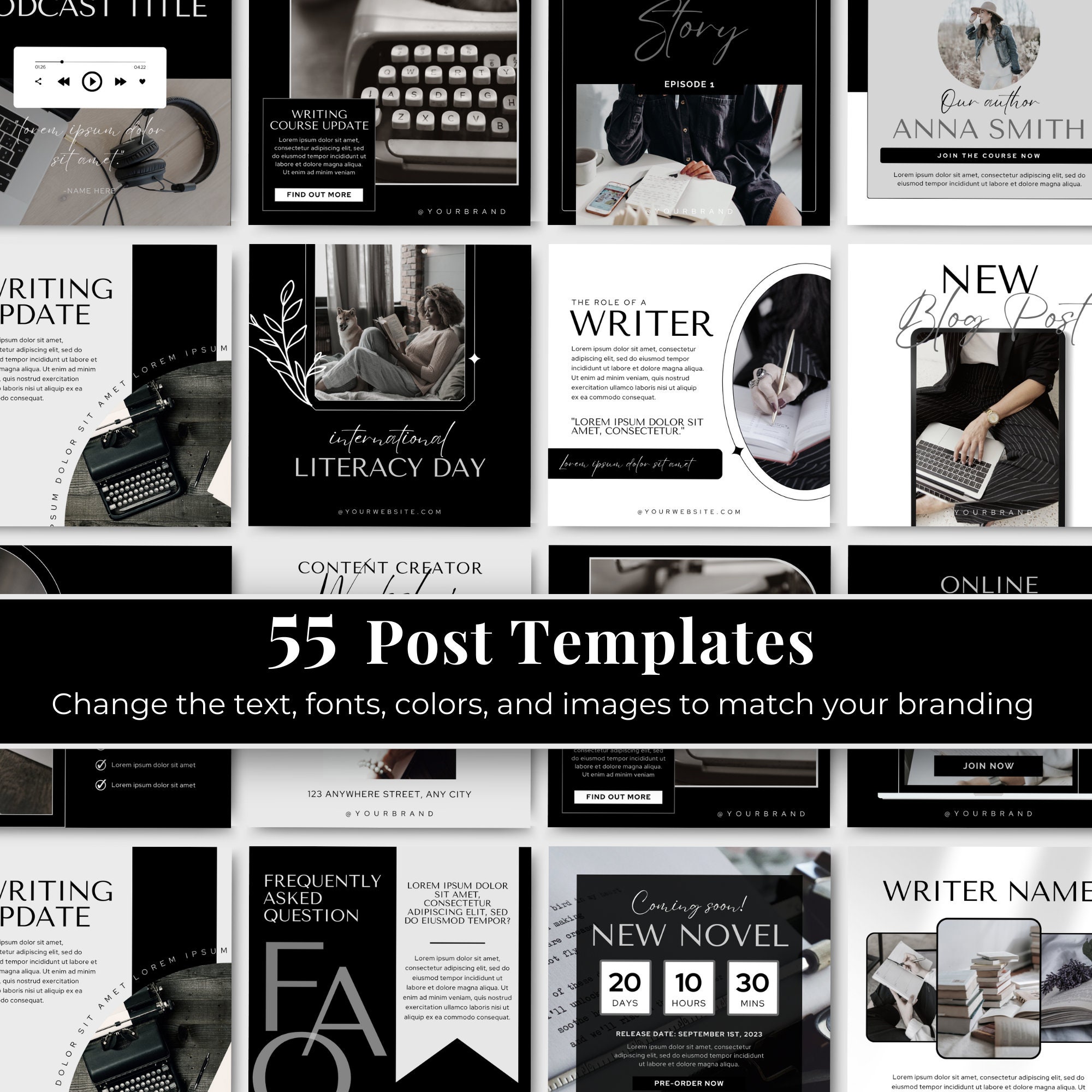 Author Instagram Posts Canva Template Writers Social Media Posts Author ...